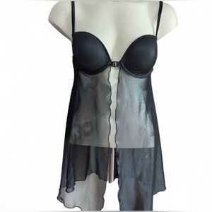 Y2K La SENZA Black/Metallic Sheer Baby Doll Style Lingerie Slip